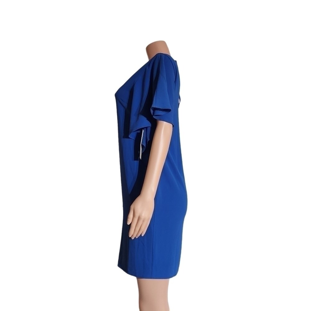 𝅺ELIZA J. Womens Blue Flutter Sleeve V Neck Tie Back Shift Dress Size 6 - Picture 7 of 14